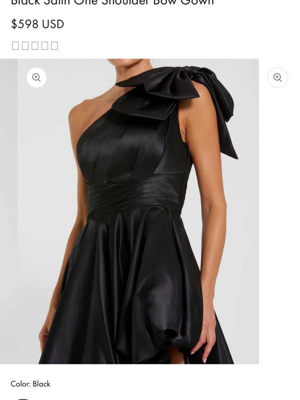 Mac Duggal Black One-Shoulder Satin Gown with Sculpted Bow - Picture 2 of 3